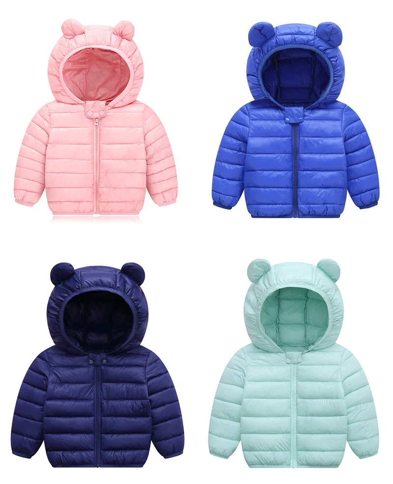 Cute Baby Girls Winter Clothes Kids Light Down Coats with Ear Hoodie Spring Girl Jacket Toddler Children Clothing for Boys Coat