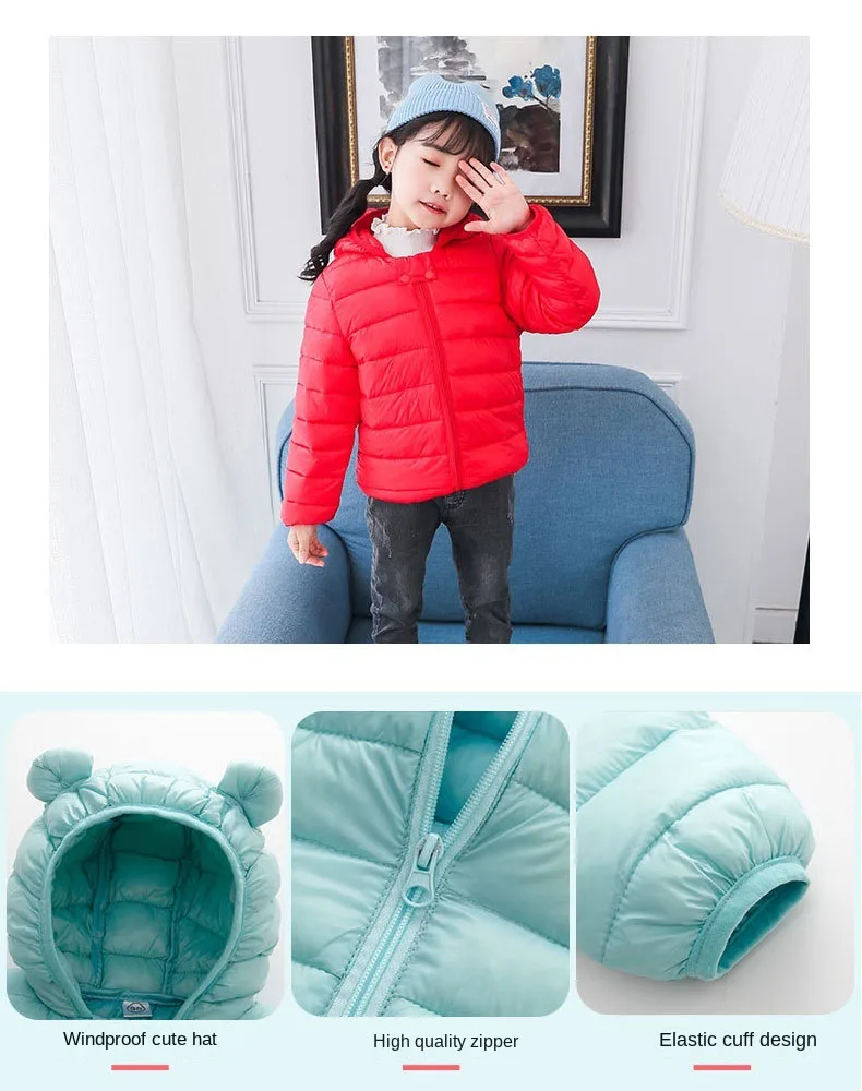 Cute Baby Girls Winter Clothes Kids Light Down Coats with Ear Hoodie Spring Girl Jacket Toddler Children Clothing for Boys Coat