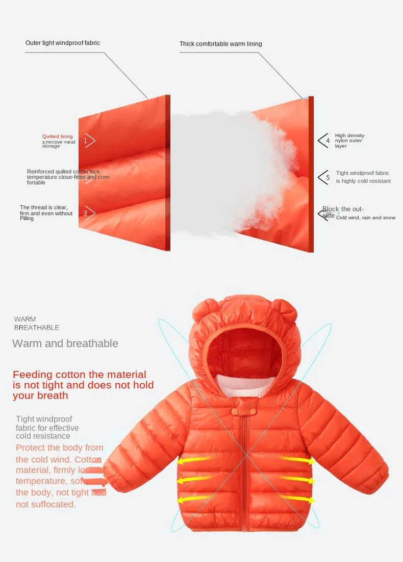 Cute Baby Girls Winter Clothes Kids Light Down Coats with Ear Hoodie Spring Girl Jacket Toddler Children Clothing for Boys Coat