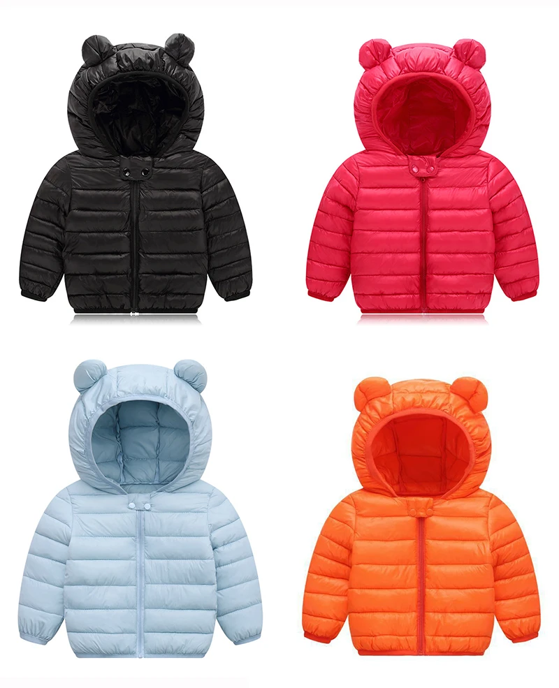 Cute Baby Girls Winter Clothes Kids Light Down Coats with Ear Hoodie Spring Girl Jacket Toddler Children Clothing for Boys Coat
