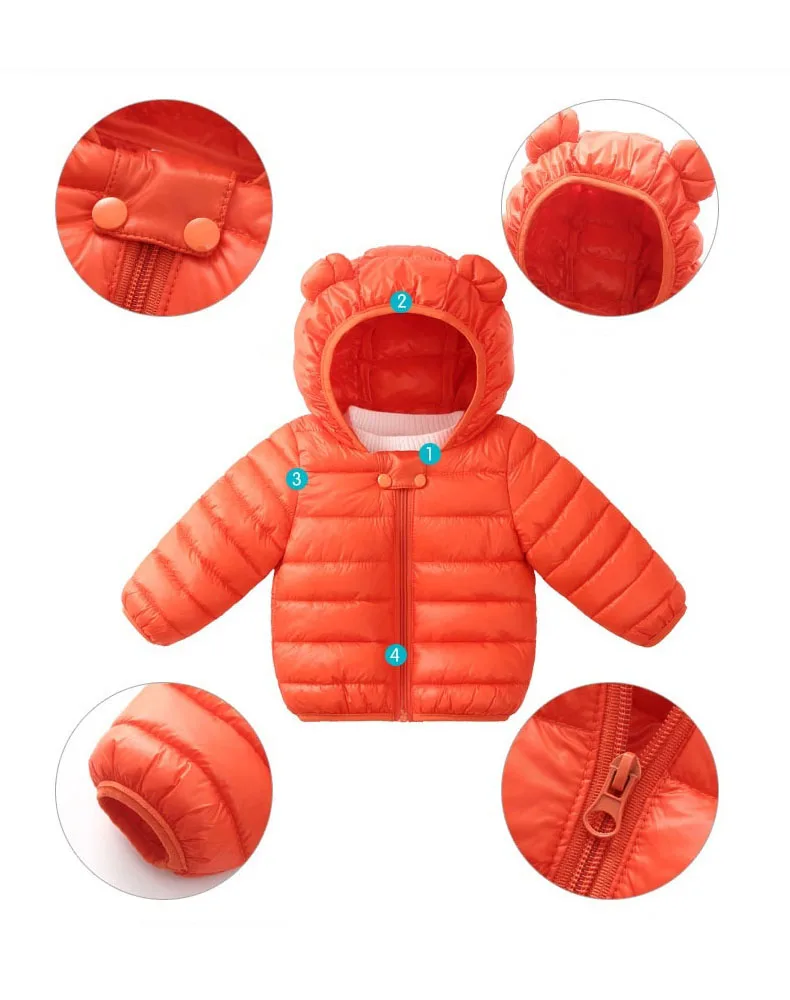Cute Baby Girls Winter Clothes Kids Light Down Coats with Ear Hoodie Spring Girl Jacket Toddler Children Clothing for Boys Coat