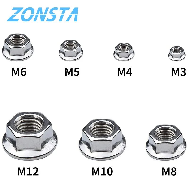 Hexagon Flange Nuts M3 M4 M5 M6 M8 M10 M12 M16 M20 304 Stainless Steel Pinking Automatic Locking Nut DIN6923 Serrated Spinlock