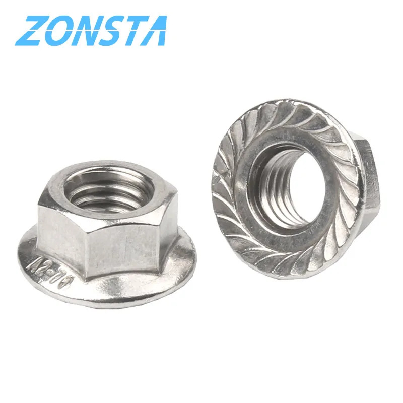 Hexagon Flange Nuts M3 M4 M5 M6 M8 M10 M12 M16 M20 304 Stainless Steel Pinking Automatic Locking Nut DIN6923 Serrated Spinlock