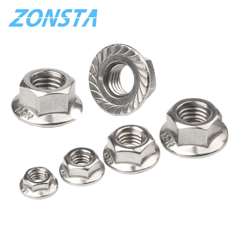 Hexagon Flange Nuts M3 M4 M5 M6 M8 M10 M12 M16 M20 304 Stainless Steel Pinking Automatic Locking Nut DIN6923 Serrated Spinlock