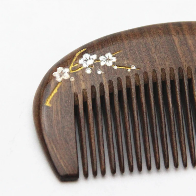 Natural Gold Sandalwood Small Comb Natural Wood Structure Fine Tooth Hair Comb Anti-Static Head Acupuncture Point Massage Gift