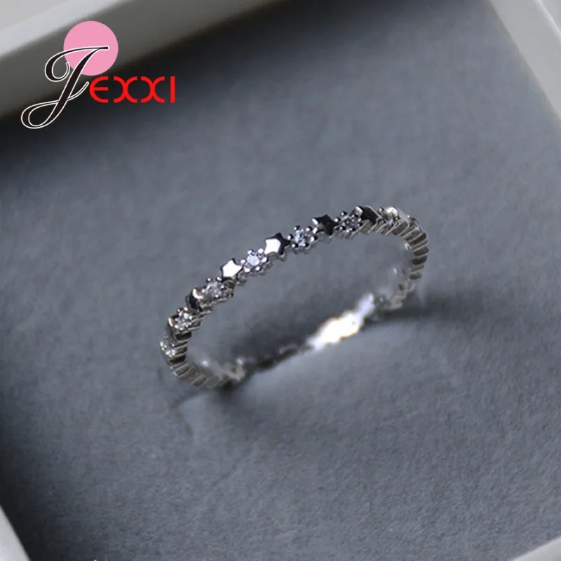 Luxury Original Delicate Solid 925 Silver Needle Stars Finger Ring Authentic Real Clear CZ Jewelry For Women Wedding Gift