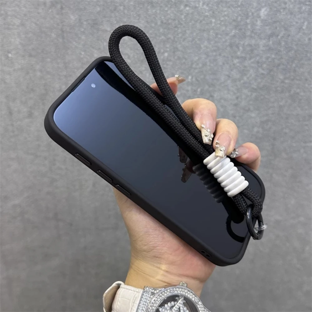 For Magsafe Translucency Contrast Lanyard Case For iPhone 16 15 Pro Max 14 Plus 11 12 13 16e Hand Wrist Strap Matte Clear Cover