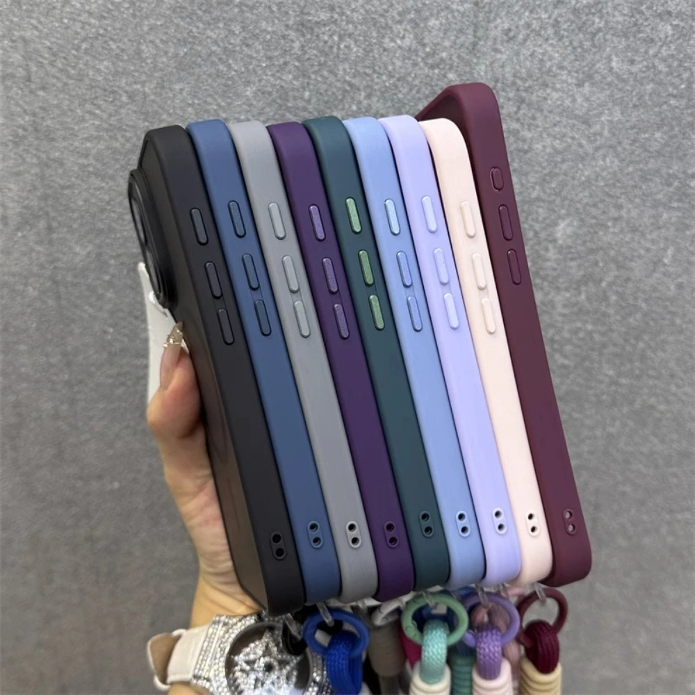 For Magsafe Translucency Contrast Lanyard Case For iPhone 16 15 Pro Max 14 Plus 11 12 13 16e Hand Wrist Strap Matte Clear Cover