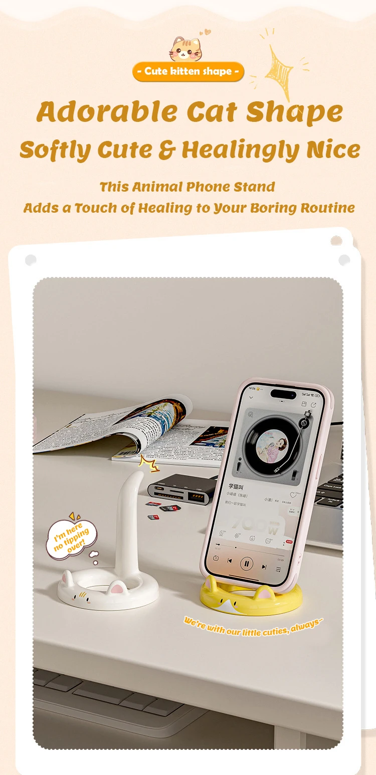 Hot-Selling Cute Cartoon Cat Phone Stand, Desktop Lazy Holder, Creative Cute Pet Phone Rack for Office