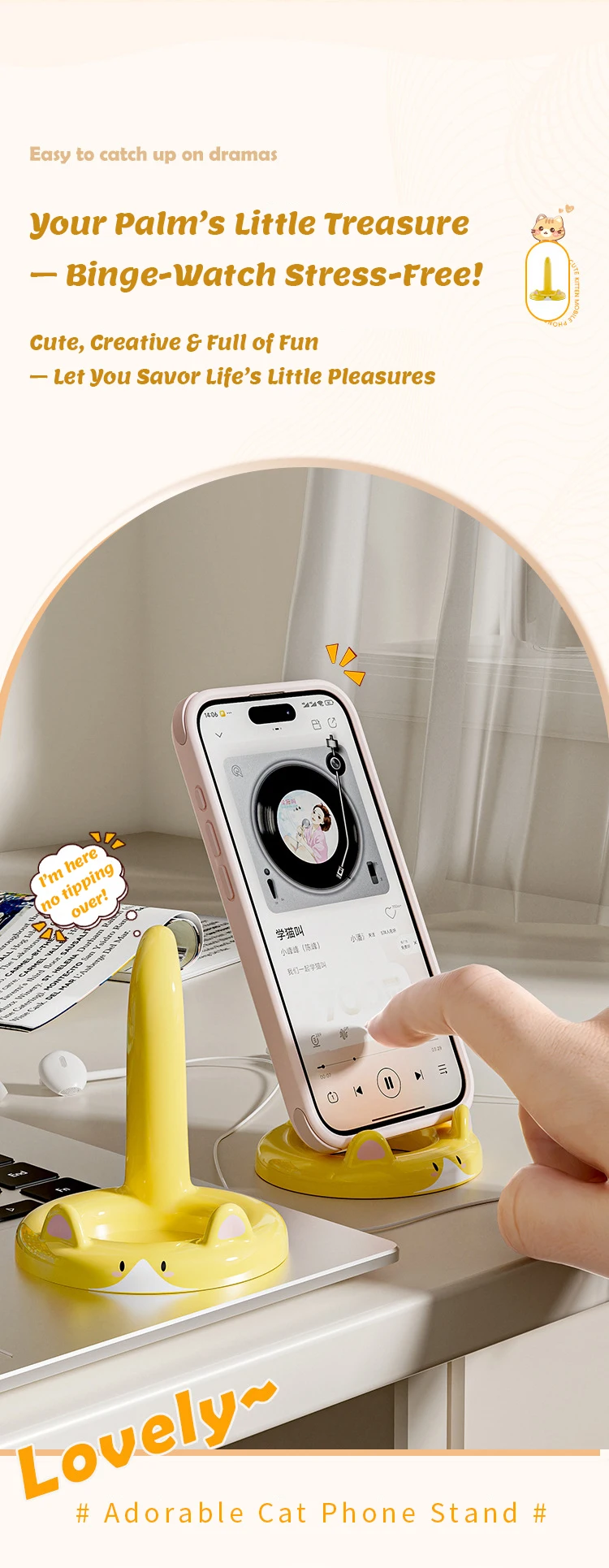 Hot-Selling Cute Cartoon Cat Phone Stand, Desktop Lazy Holder, Creative Cute Pet Phone Rack for Office