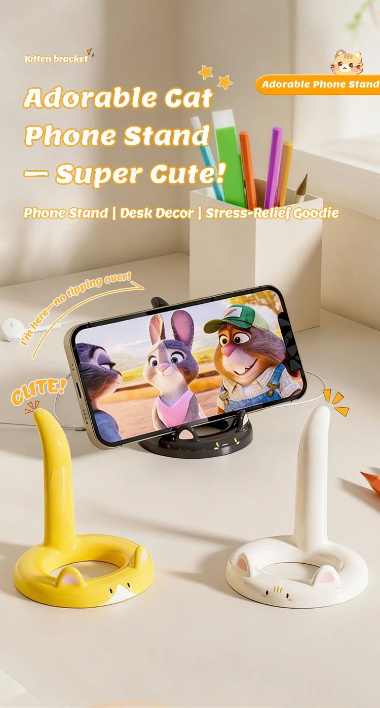 Hot-Selling Cute Cartoon Cat Phone Stand, Desktop Lazy Holder, Creative Cute Pet Phone Rack for Office