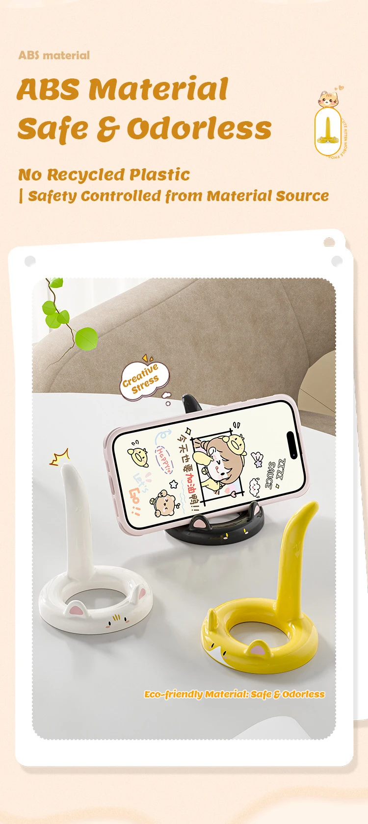 Hot-Selling Cute Cartoon Cat Phone Stand, Desktop Lazy Holder, Creative Cute Pet Phone Rack for Office