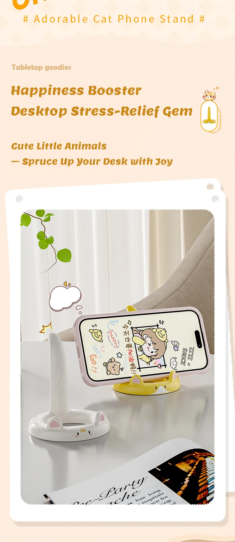 Hot-Selling Cute Cartoon Cat Phone Stand, Desktop Lazy Holder, Creative Cute Pet Phone Rack for Office