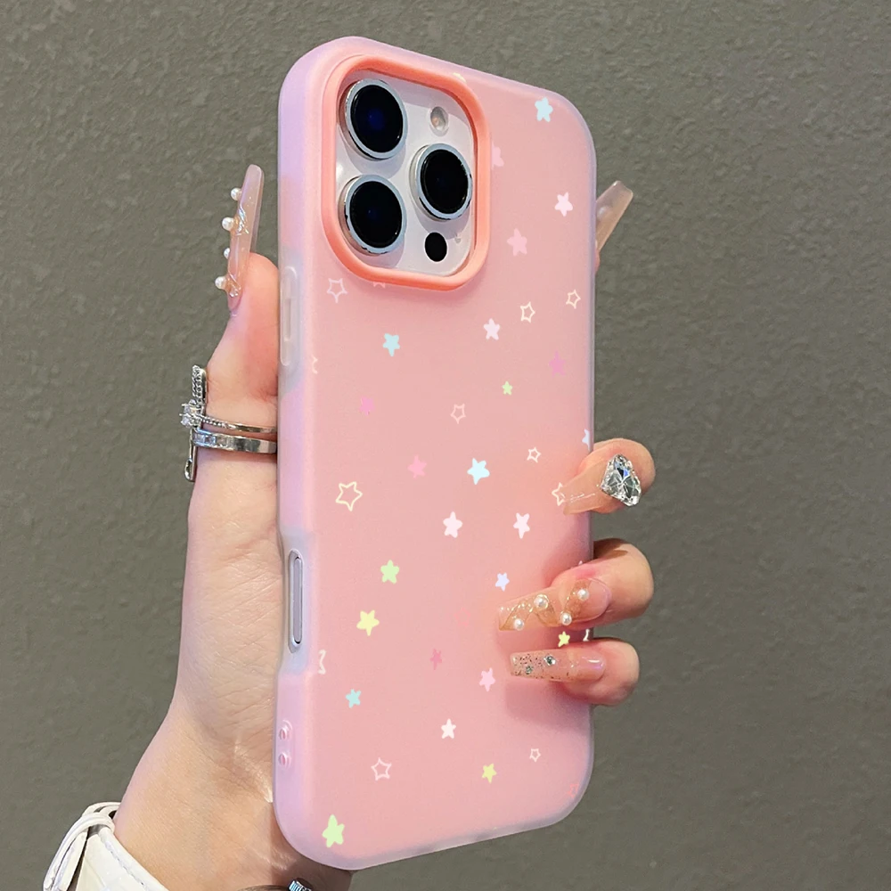 Cute Pastel Color Colorful Star Pattern Phone Case For iPhone 11 12 13 14 15 16 17 Pro 18 Pro Max 16E Air XS XR X 7 8 Plus Cover