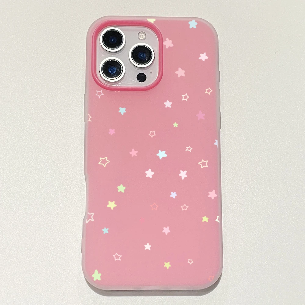 Cute Pastel Color Colorful Star Pattern Phone Case For iPhone 11 12 13 14 15 16 17 Pro 18 Pro Max 16E Air XS XR X 7 8 Plus Cover