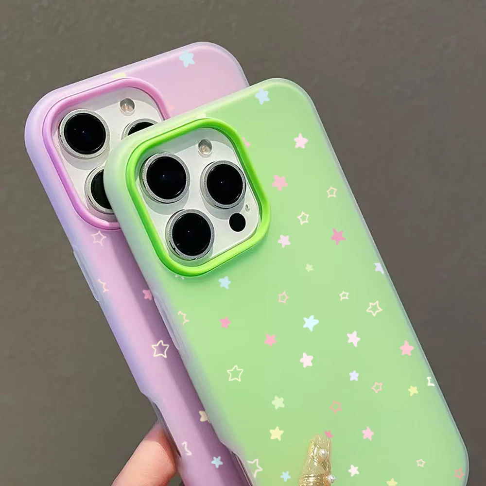 Cute Pastel Color Colorful Star Pattern Phone Case For iPhone 11 12 13 14 15 16 17 Pro 18 Pro Max 16E Air XS XR X 7 8 Plus Cover