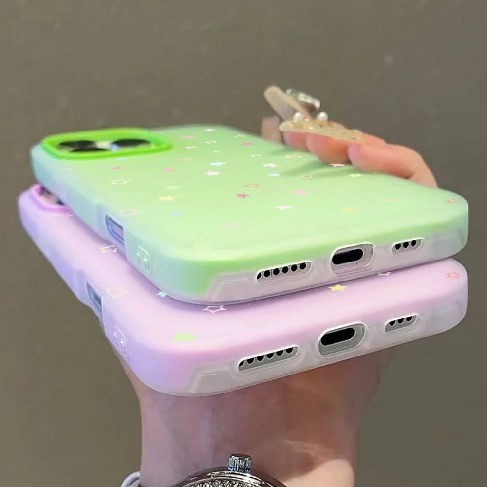 Cute Pastel Color Colorful Star Pattern Phone Case For iPhone 11 12 13 14 15 16 17 Pro 18 Pro Max 16E Air XS XR X 7 8 Plus Cover
