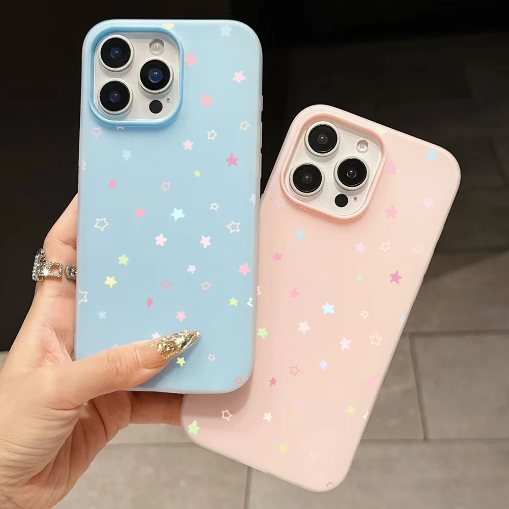 Cute Pastel Color Colorful Star Pattern Phone Case For iPhone 11 12 13 14 15 16 17 Pro 18 Pro Max 16E Air XS XR X 7 8 Plus Cover