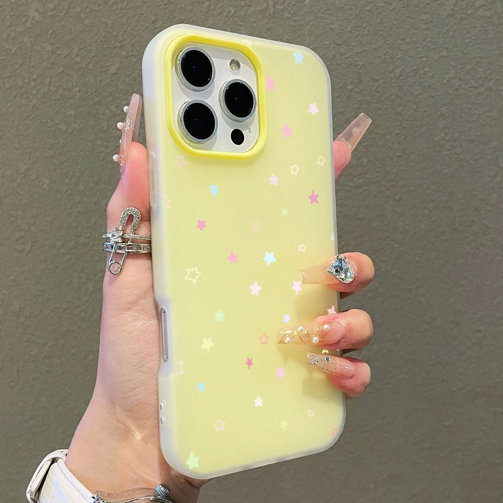 Cute Pastel Color Colorful Star Pattern Phone Case For iPhone 11 12 13 14 15 16 17 Pro 18 Pro Max 16E Air XS XR X 7 8 Plus Cover