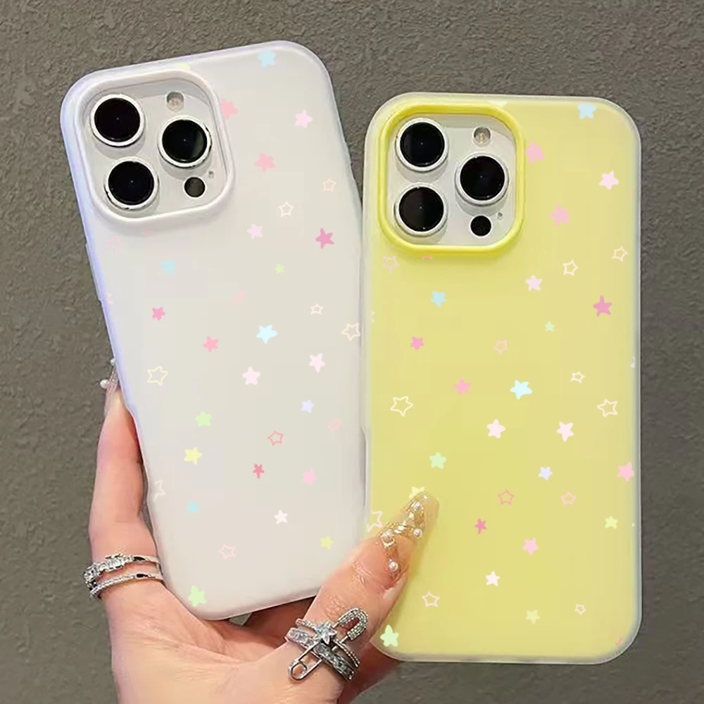 Cute Pastel Color Colorful Star Pattern Phone Case For iPhone 11 12 13 14 15 16 17 Pro 18 Pro Max 16E Air XS XR X 7 8 Plus Cover