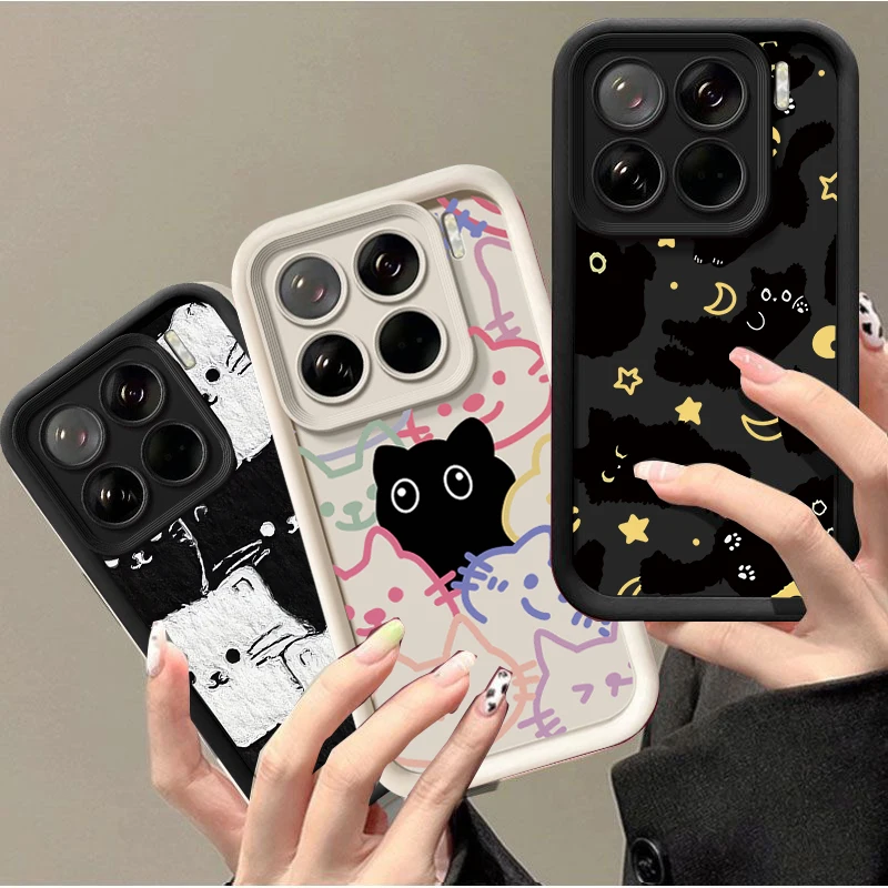 Y2K Moon Star Black Cat Case For Samsung Galaxy S25 FE S24 S26 Ultra Plus A17 A56 A36 A26 A16 A55 A54 A53 A23 A34 A35 A07 A06 5G