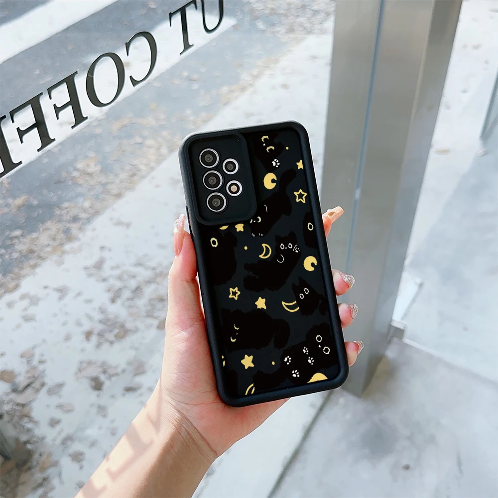 Y2K Moon Star Black Cat Case For Samsung Galaxy S25 FE S24 S26 Ultra Plus A17 A56 A36 A26 A16 A55 A54 A53 A23 A34 A35 A07 A06 5G