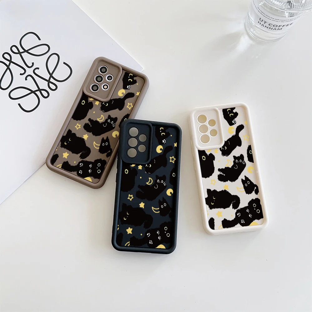 Y2K Moon Star Black Cat Case For Samsung Galaxy S25 FE S24 S26 Ultra Plus A17 A56 A36 A26 A16 A55 A54 A53 A23 A34 A35 A07 A06 5G