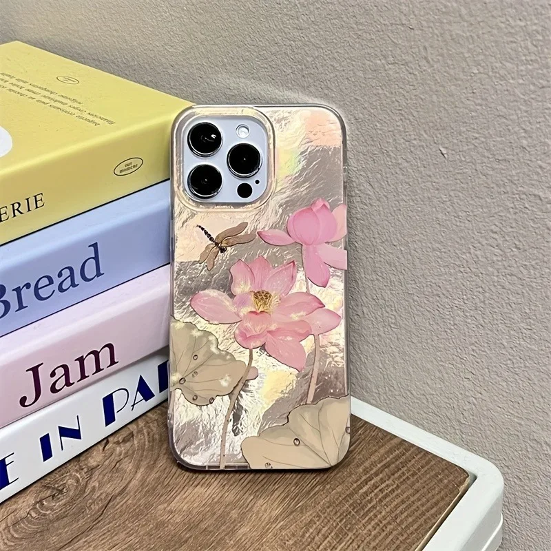 Chinese Style Lotus Dragonfly Glacier Pattern Phone Case For iPhone 11 12 13 14 15 16 17 Pro Max XS X 7 Plus Silicone Soft Cover