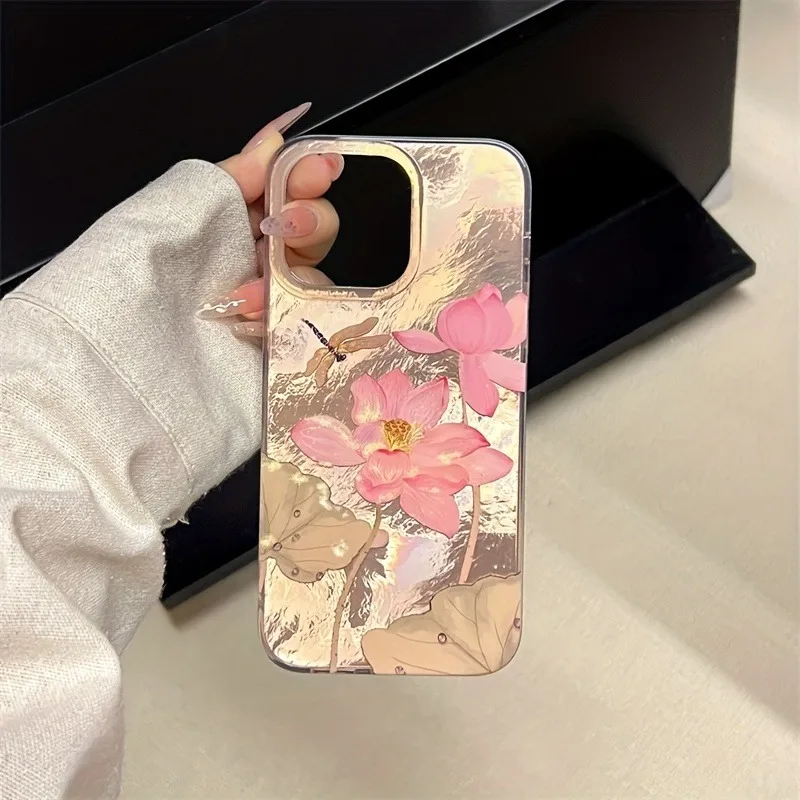 Chinese Style Lotus Dragonfly Glacier Pattern Phone Case For iPhone 11 12 13 14 15 16 17 Pro Max XS X 7 Plus Silicone Soft Cover