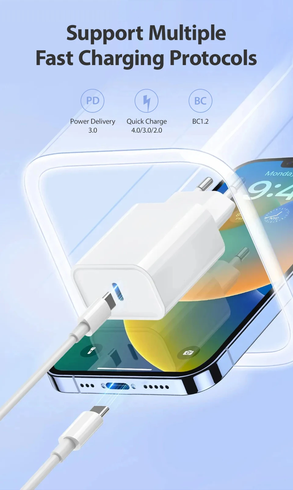 PD 20W USB C Charger For Apple iPhone 16 15 13 12 11 14 Pro Max 7 8 Plus X XS Fast Charging USB C Date Cable Charger Accessories