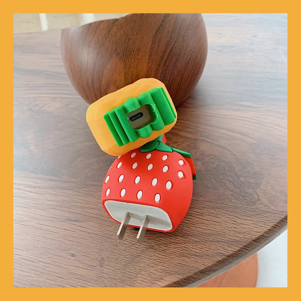 Strawberry Pineapple 3D Charger Protective Case For Apple iPhone 18W 20W Fast Charge Protection Cover Cable Data Line Winder
