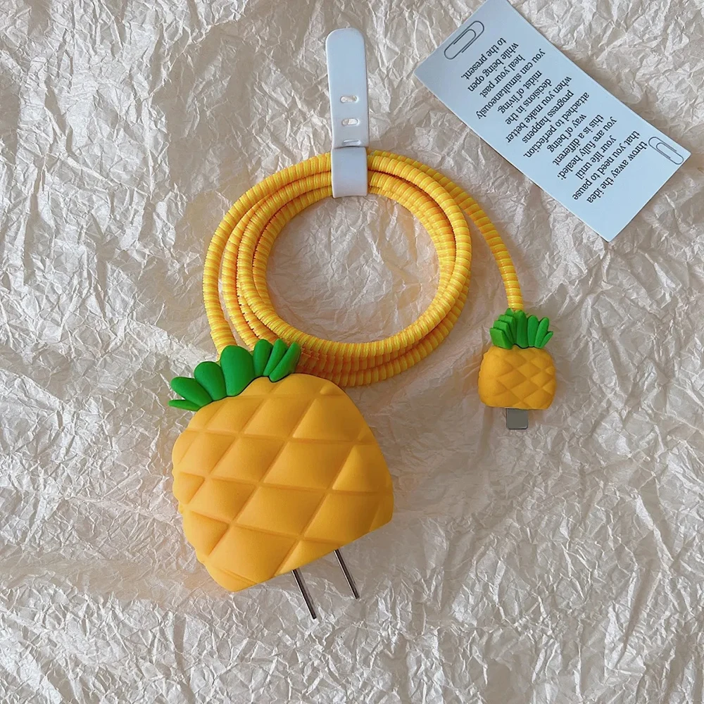 Strawberry Pineapple 3D Charger Protective Case For Apple iPhone 18W 20W Fast Charge Protection Cover Cable Data Line Winder