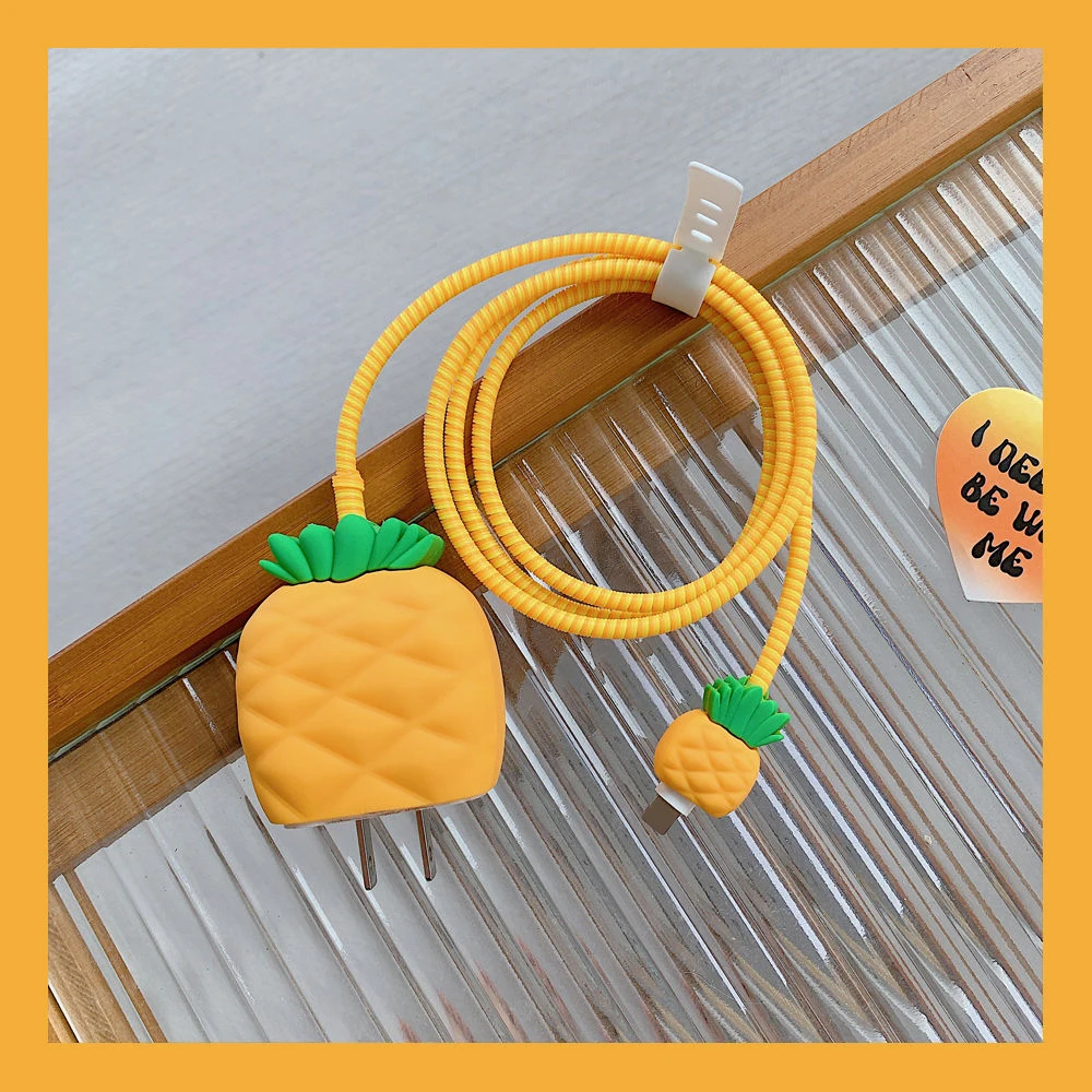 Strawberry Pineapple 3D Charger Protective Case For Apple iPhone 18W 20W Fast Charge Protection Cover Cable Data Line Winder