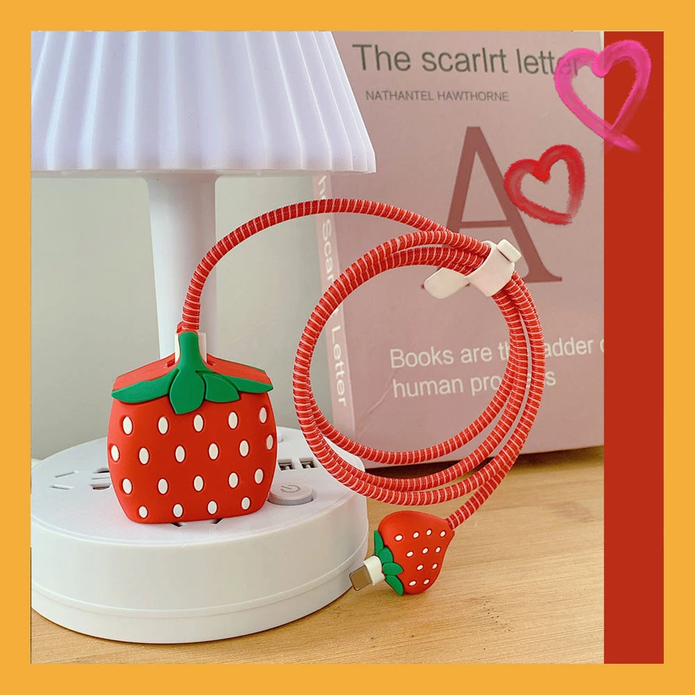 Strawberry Pineapple 3D Charger Protective Case For Apple iPhone 18W 20W Fast Charge Protection Cover Cable Data Line Winder