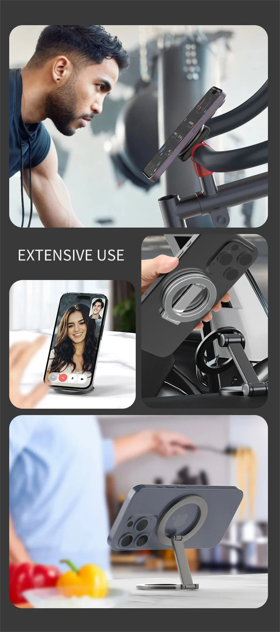 FANGTUOSI 2025 Foldable Magnetic Phone Holder for Magsafe Gym Treadmill Universal Folding Car Holder Magnetic Smartphone Stand