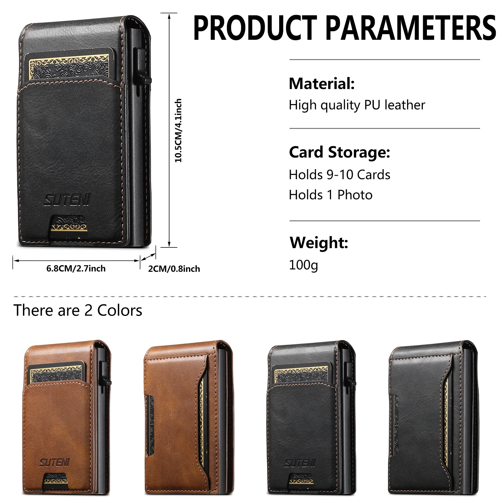 SUTENI PU Leather For Men Wallet Card Slot Wallet Flip Cover Card Box Pressing The Button Automatically Ejects The Card