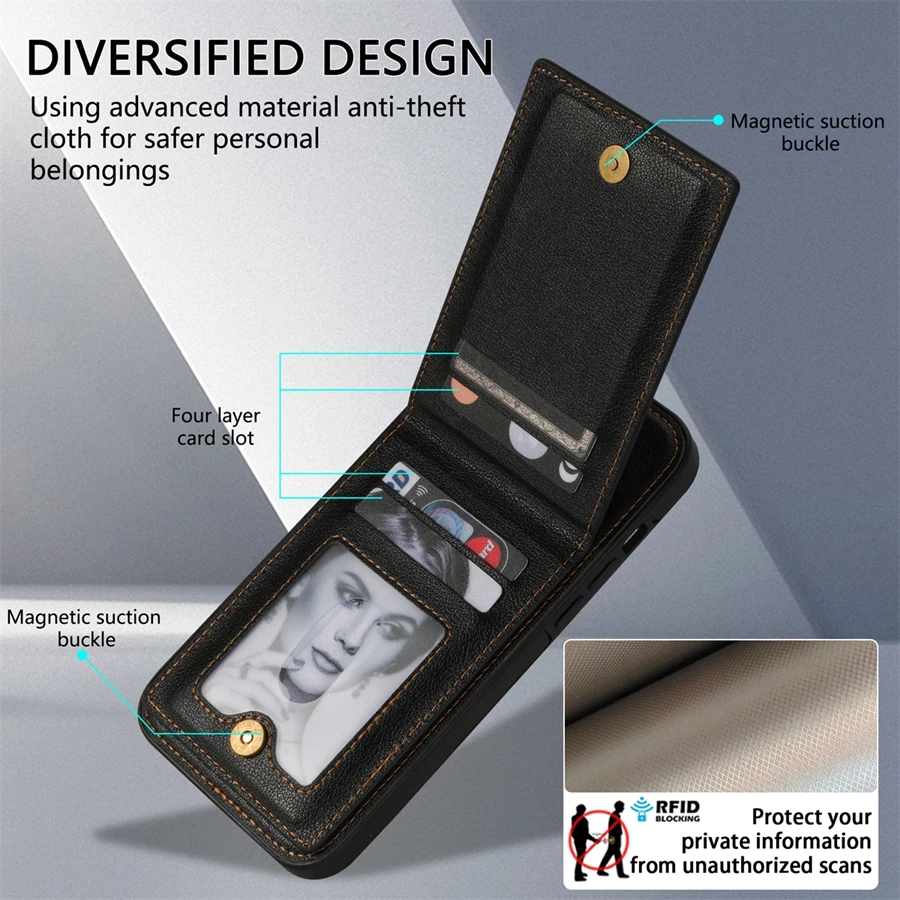 Wallet Magnetic Flip Sidestick Hardware Anti-theft Brush Leather Case For iPhone 17 Air 16e 16 Pro Max 15 Plus 14 13 12 11 XR