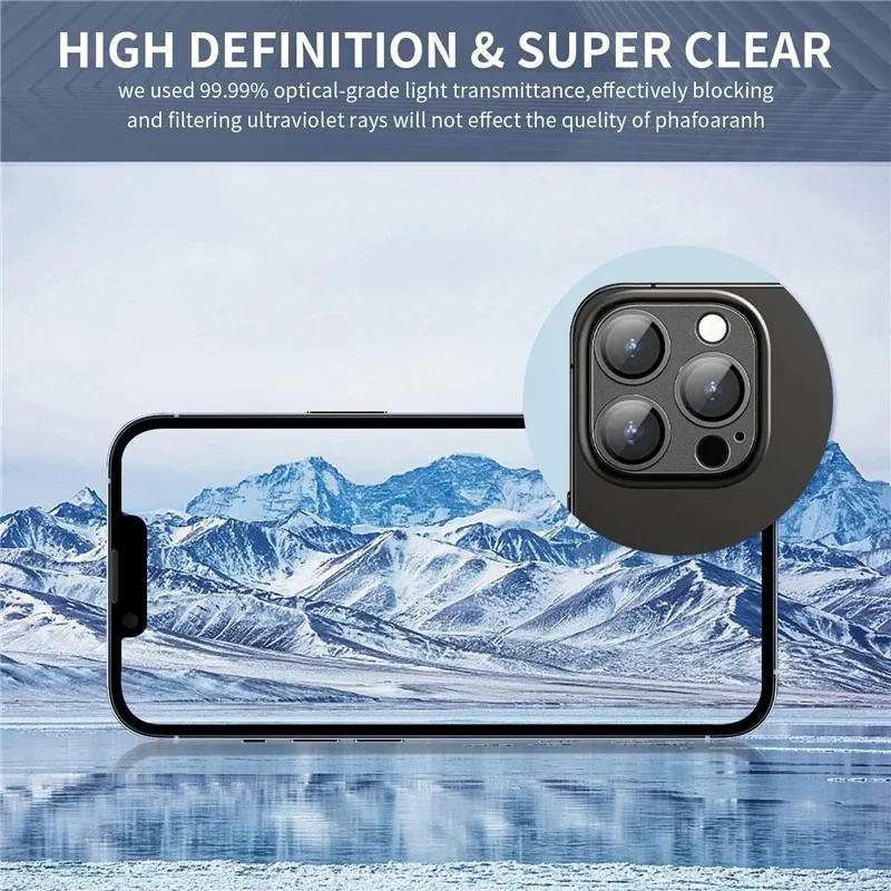2Pcs Metal Alloy Camera Lens 9H Tempered Glass Protector For iPhone 11 12 13 mini 14 15 16 Pro Max Plus Full Cover Len Film