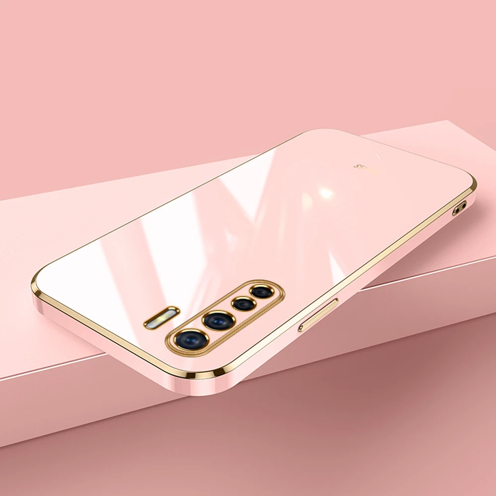 For OPPO A91 Case Luxury Square Plating oppo Reno3 Phone Case CPH2043 CPH2001 CPH2021 Case ShockProof Silicone Back Cover Fundas