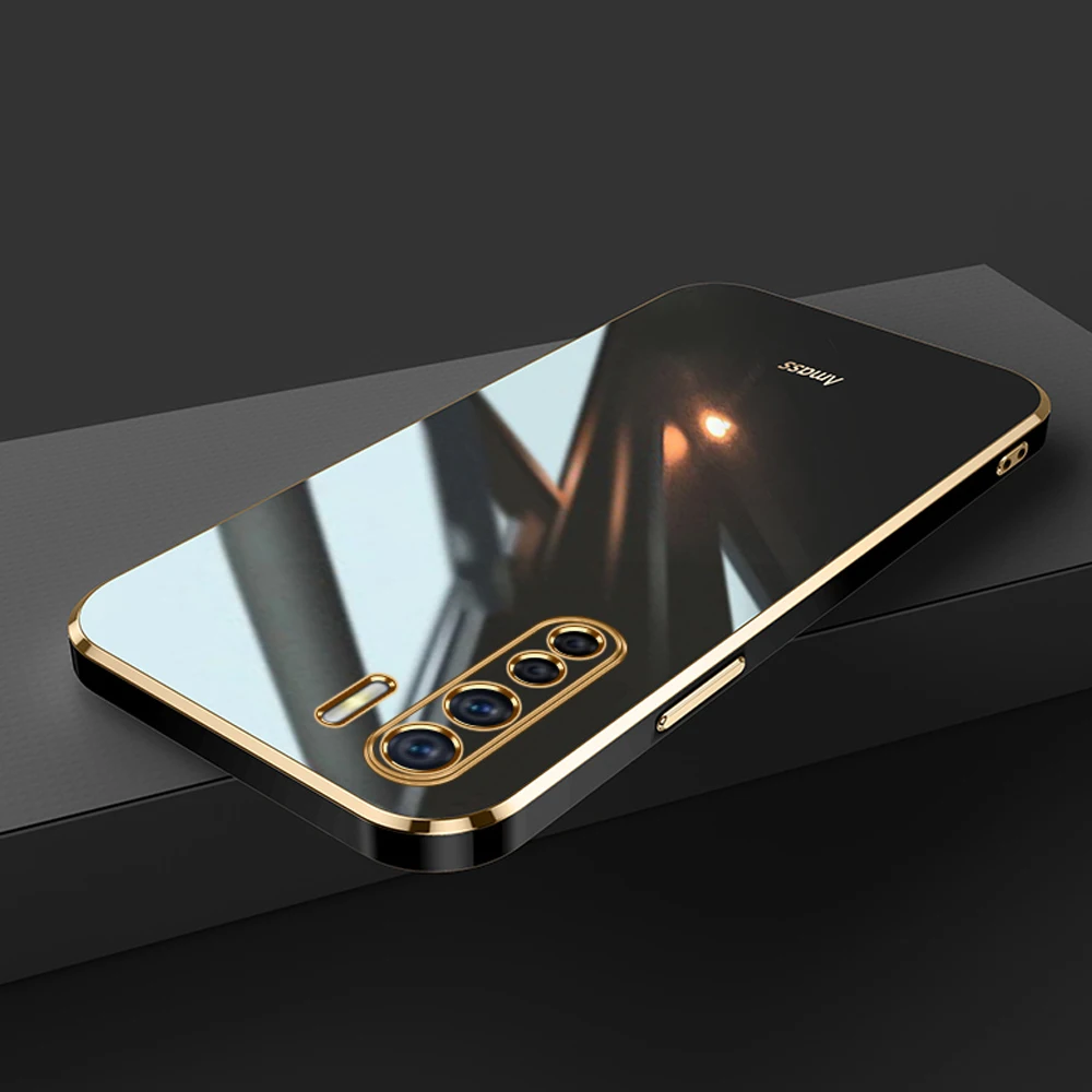 For OPPO A91 Case Luxury Square Plating oppo Reno3 Phone Case CPH2043 CPH2001 CPH2021 Case ShockProof Silicone Back Cover Fundas