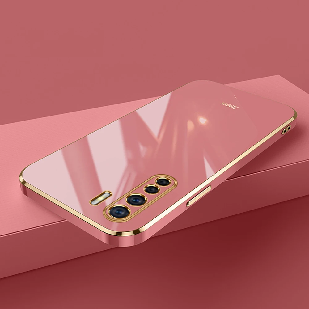 For OPPO A91 Case Luxury Square Plating oppo Reno3 Phone Case CPH2043 CPH2001 CPH2021 Case ShockProof Silicone Back Cover Fundas
