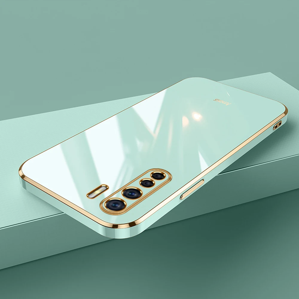 For OPPO A91 Case Luxury Square Plating oppo Reno3 Phone Case CPH2043 CPH2001 CPH2021 Case ShockProof Silicone Back Cover Fundas
