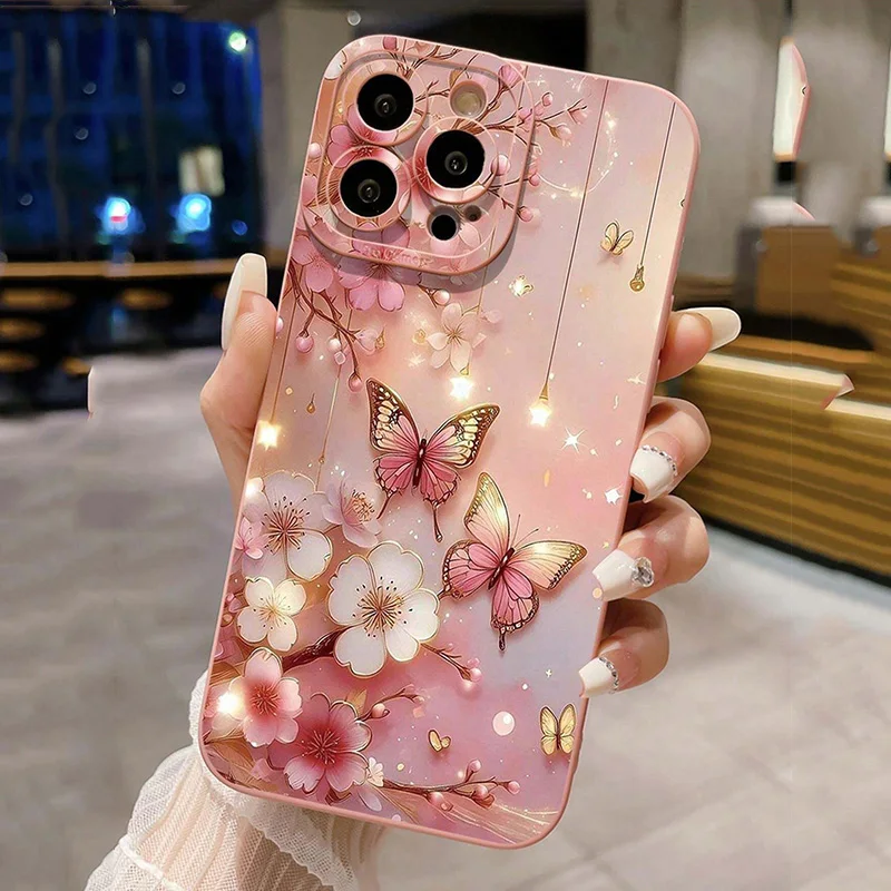 Luxury Romantic Watercolor Butterfly Flower Case For Xiaomi Redmi Note 14 13 12 Pro Plus 12S 11S 11 10 Redmi 13 12 14C 13C Cover