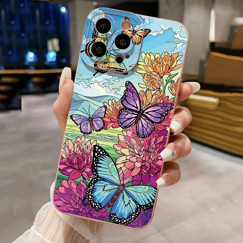 Luxury Romantic Watercolor Butterfly Flower Case For Xiaomi Redmi Note 14 13 12 Pro Plus 12S 11S 11 10 Redmi 13 12 14C 13C Cover