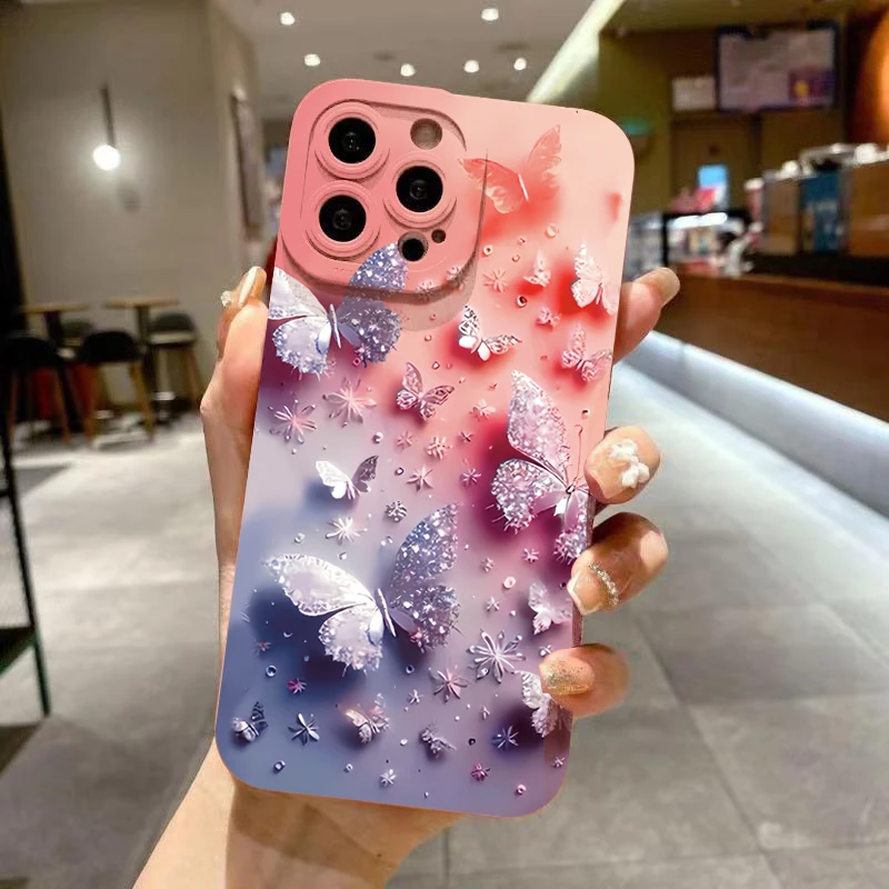 Luxury Romantic Watercolor Butterfly Flower Case For Xiaomi Redmi Note 14 13 12 Pro Plus 12S 11S 11 10 Redmi 13 12 14C 13C Cover