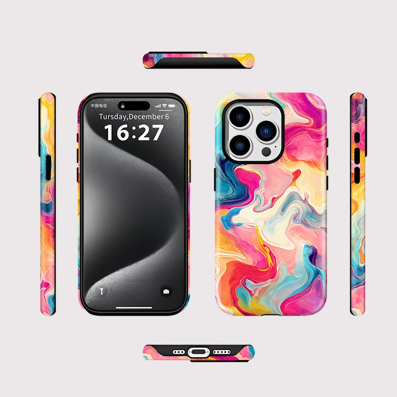 Fcicicase For Magsafe Wireless Charge Case For iPhone 16 15 14 13 Pro Max 12 11 Magnetic Double-layer Colorful Lines Cover