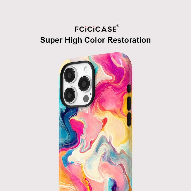 Fcicicase For Magsafe Wireless Charge Case For iPhone 16 15 14 13 Pro Max 12 11 Magnetic Double-layer Colorful Lines Cover