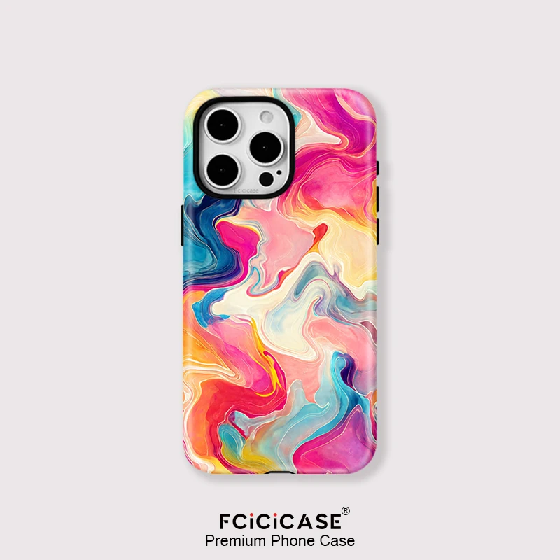 Fcicicase For Magsafe Wireless Charge Case For iPhone 16 15 14 13 Pro Max 12 11 Magnetic Double-layer Colorful Lines Cover