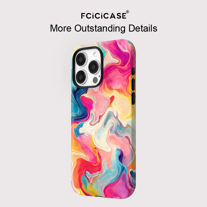 Fcicicase For Magsafe Wireless Charge Case For iPhone 16 15 14 13 Pro Max 12 11 Magnetic Double-layer Colorful Lines Cover