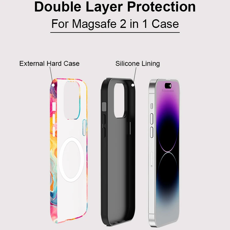 Fcicicase For Magsafe Wireless Charge Case For iPhone 16 15 14 13 Pro Max 12 11 Magnetic Double-layer Colorful Lines Cover